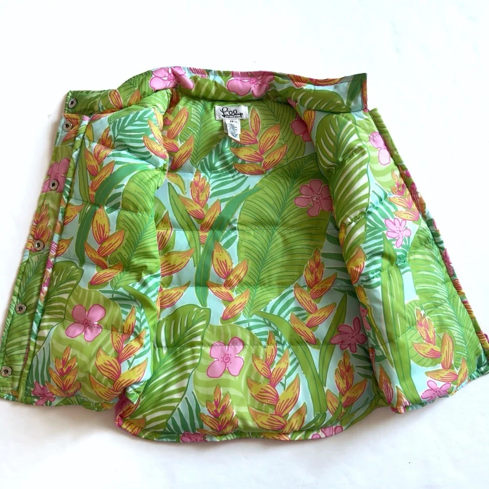 Lilly Pulitzer Floral Reversible Down Puffer Vest Girls 6X Pink Tropical Preppy